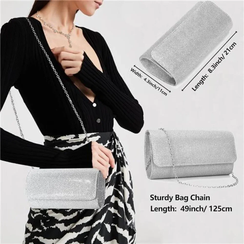 Rhinestone Jewelry Set for Women Sparkly Silver Clutch Purse Wedding Bridal